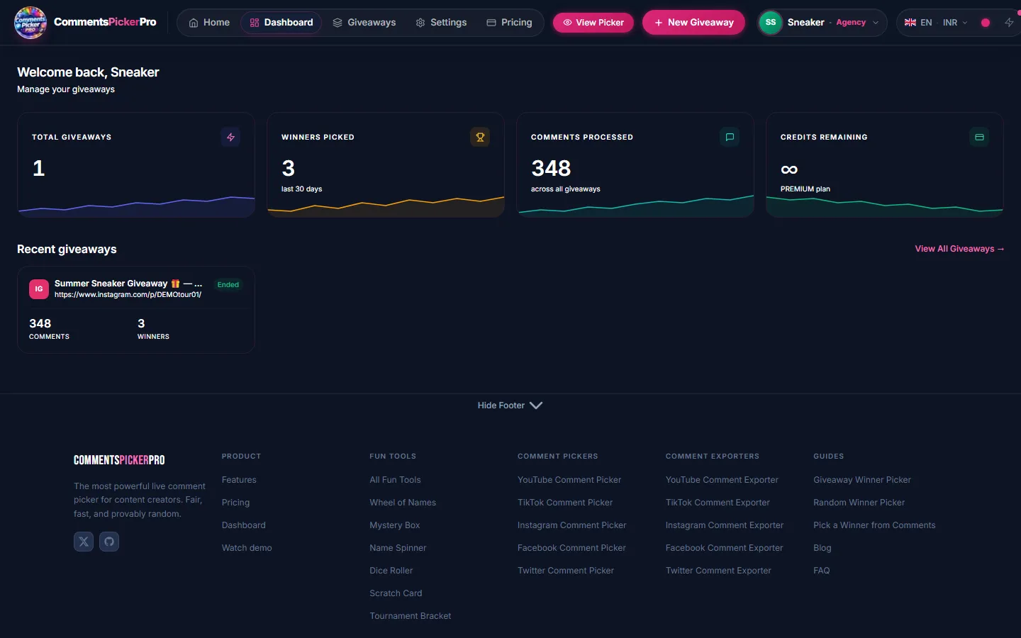 Every giveaway in one place. — CommentsPickerPro app screen